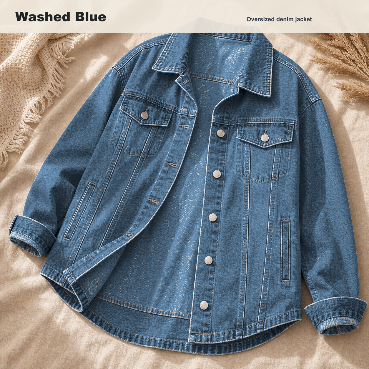 Women's Oversized Washed Denim Jacket 8/10/12 Pack