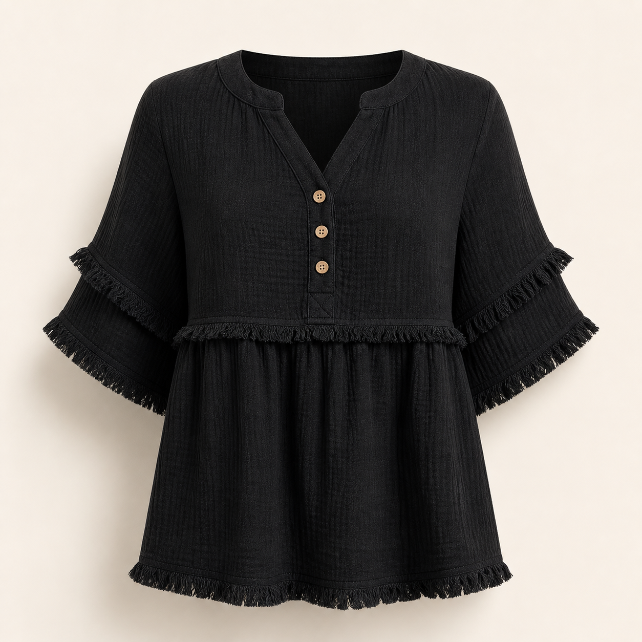 Women's Solid Raw Hem Button Front Notched Neck Blouse 8/10/12 Pack
