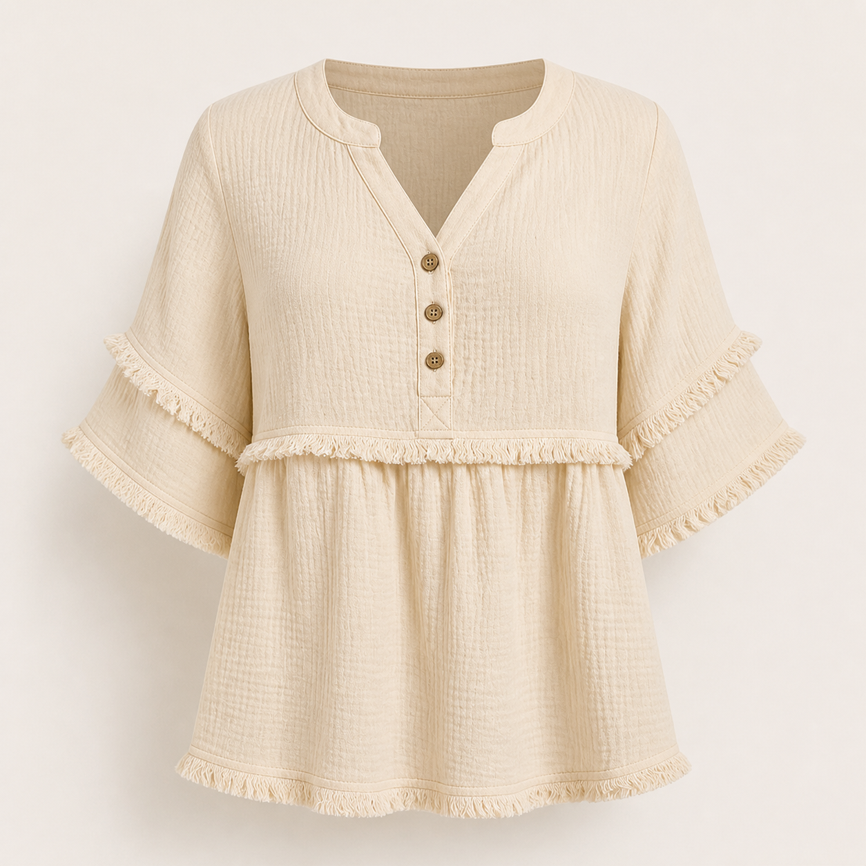 Women's Solid Raw Hem Button Front Notched Neck Blouse 8/10/12 Pack
