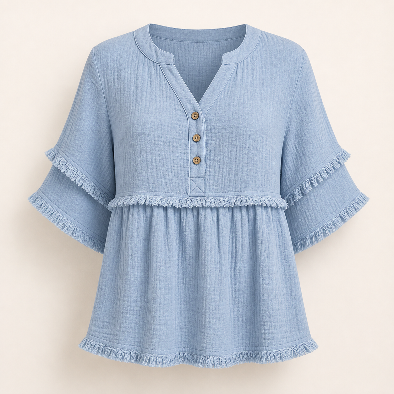 Women's Solid Raw Hem Button Front Notched Neck Blouse 8/10/12 Pack