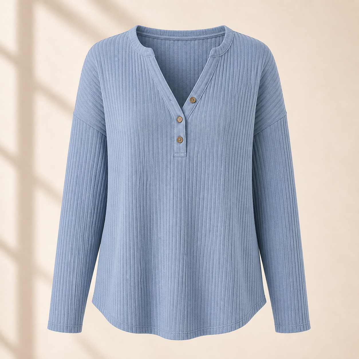 Women's Rib-Knit Half Button Long Sleeve T-Shirt 8/10/12 Pack