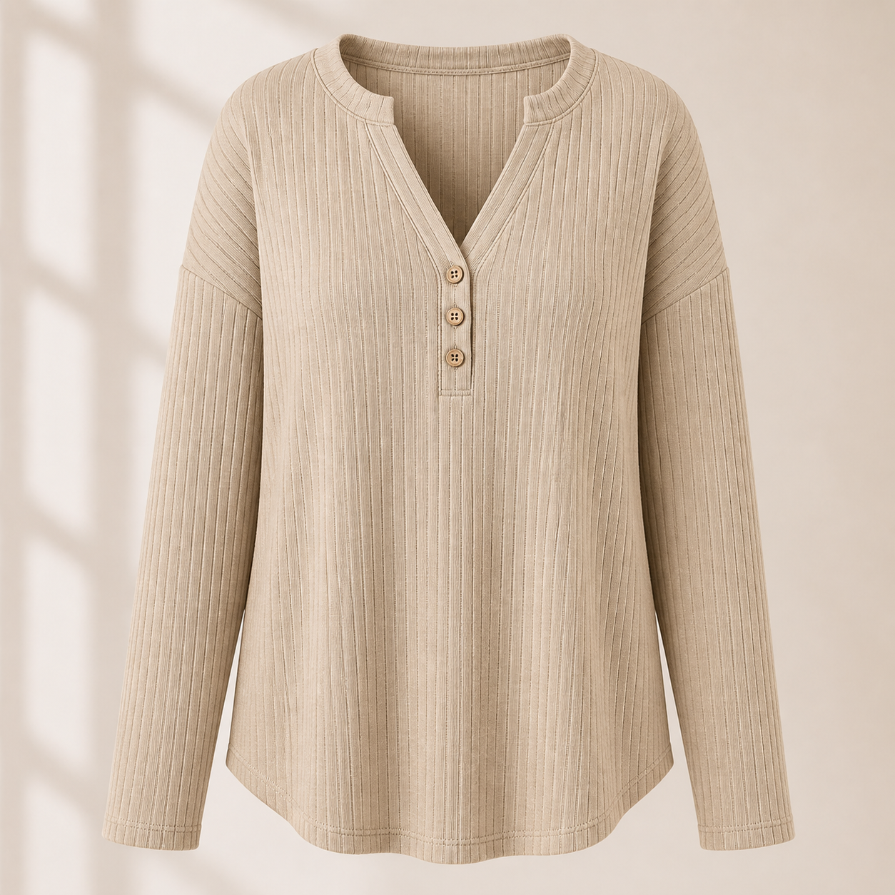Women's Rib-Knit Half Button Long Sleeve T-Shirt 8/10/12 Pack