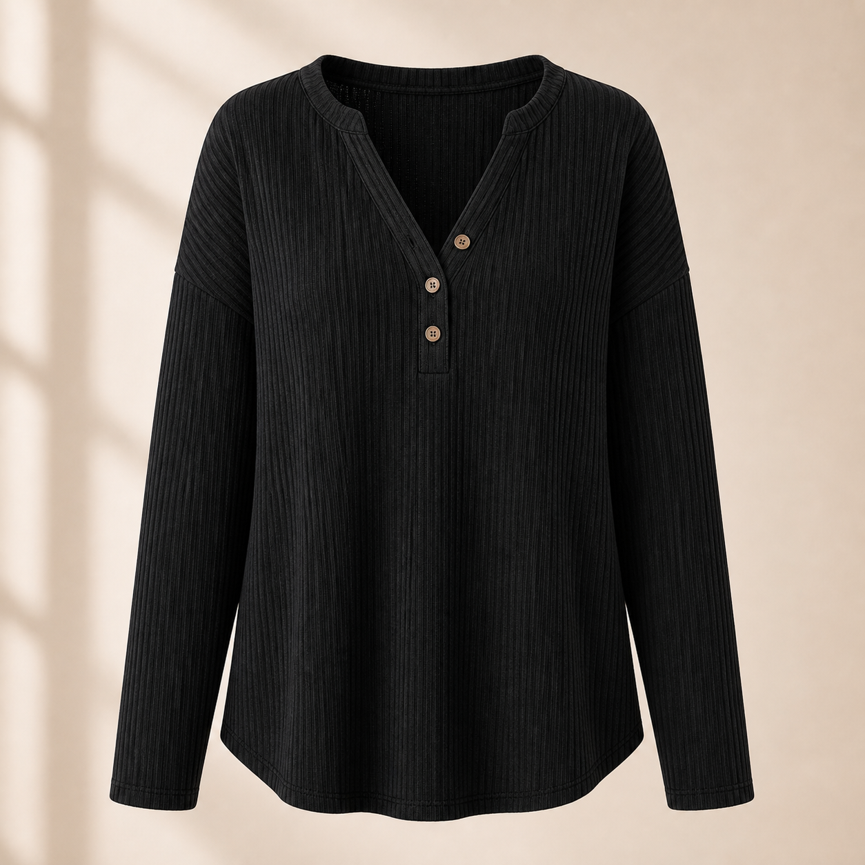 Women's Rib-Knit Half Button Long Sleeve T-Shirt 8/10/12 Pack