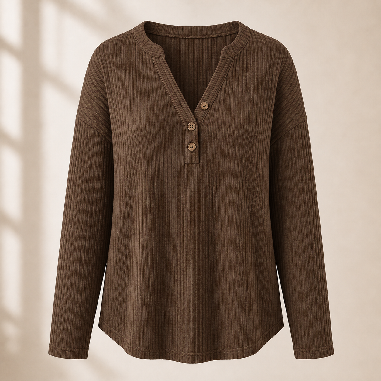 Women's Rib-Knit Half Button Long Sleeve T-Shirt 8/10/12 Pack