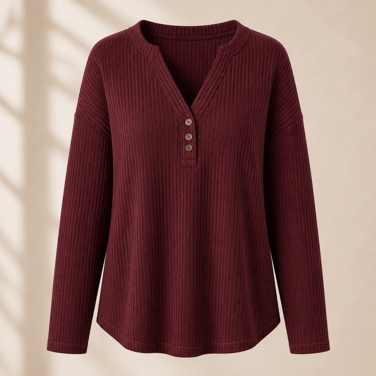 Women's Rib-Knit Half Button Long Sleeve T-Shirt 8/10/12 Pack