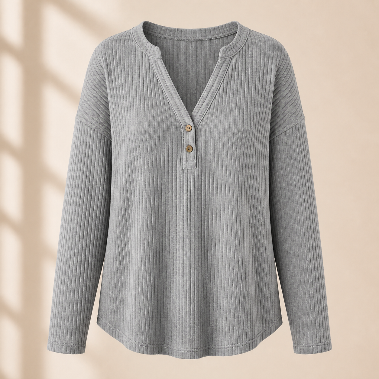 Women's Rib-Knit Half Button Long Sleeve T-Shirt 8/10/12 Pack