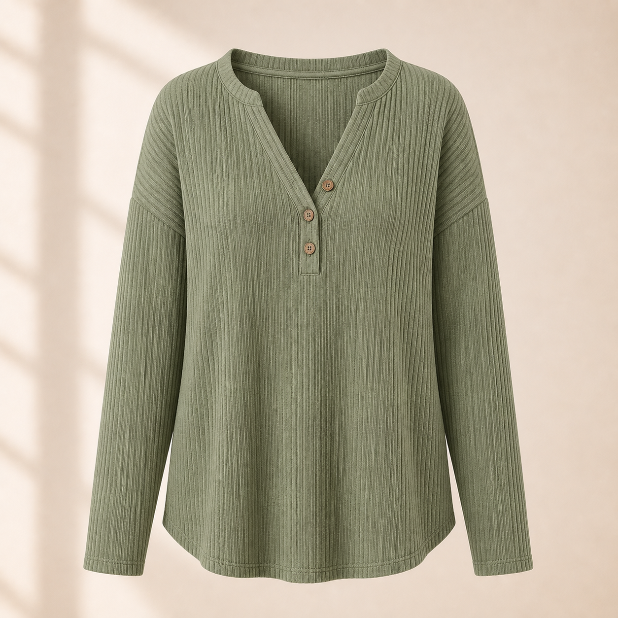 Women's Rib-Knit Half Button Long Sleeve T-Shirt 8/10/12 Pack
