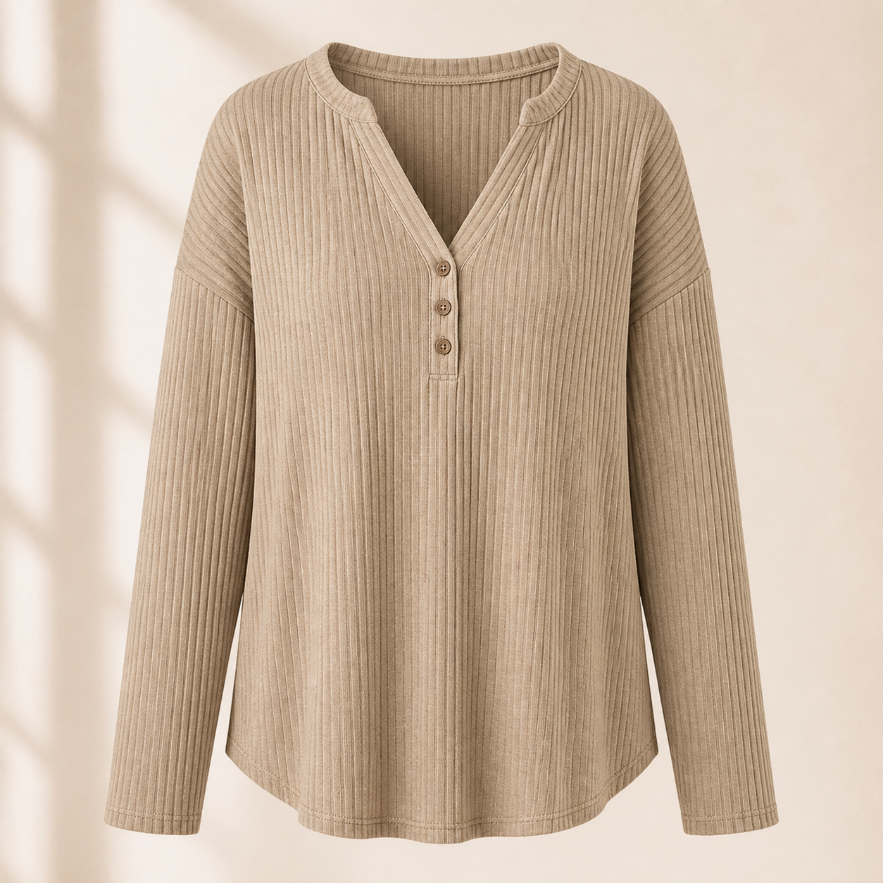 Women's Rib-Knit Half Button Long Sleeve T-Shirt 8/10/12 Pack