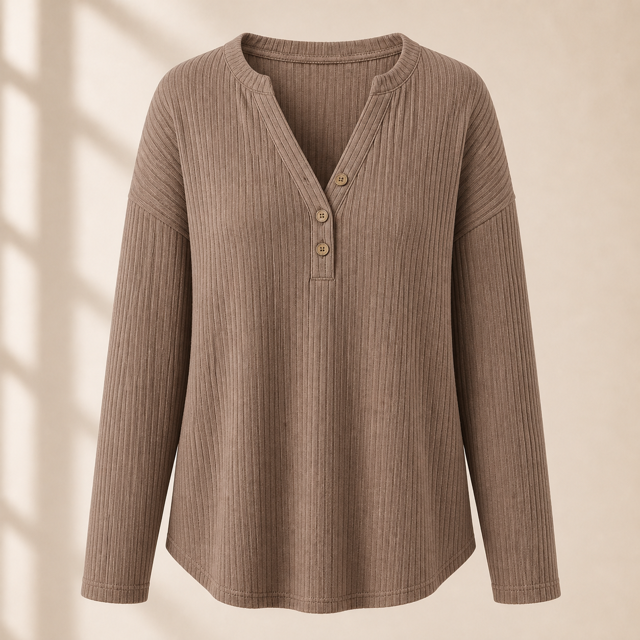 Women's Rib-Knit Half Button Long Sleeve T-Shirt 8/10/12 Pack