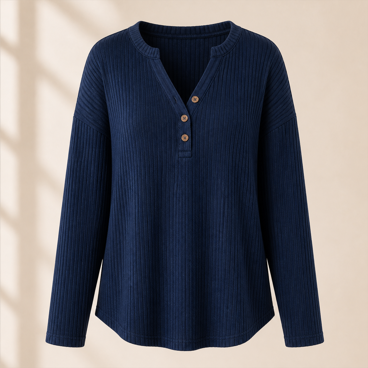 Women's Rib-Knit Half Button Long Sleeve T-Shirt 8/10/12 Pack