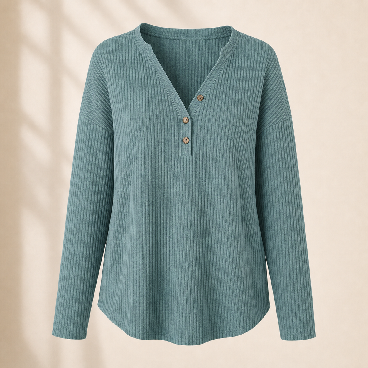 Women's Rib-Knit Half Button Long Sleeve T-Shirt 8/10/12 Pack