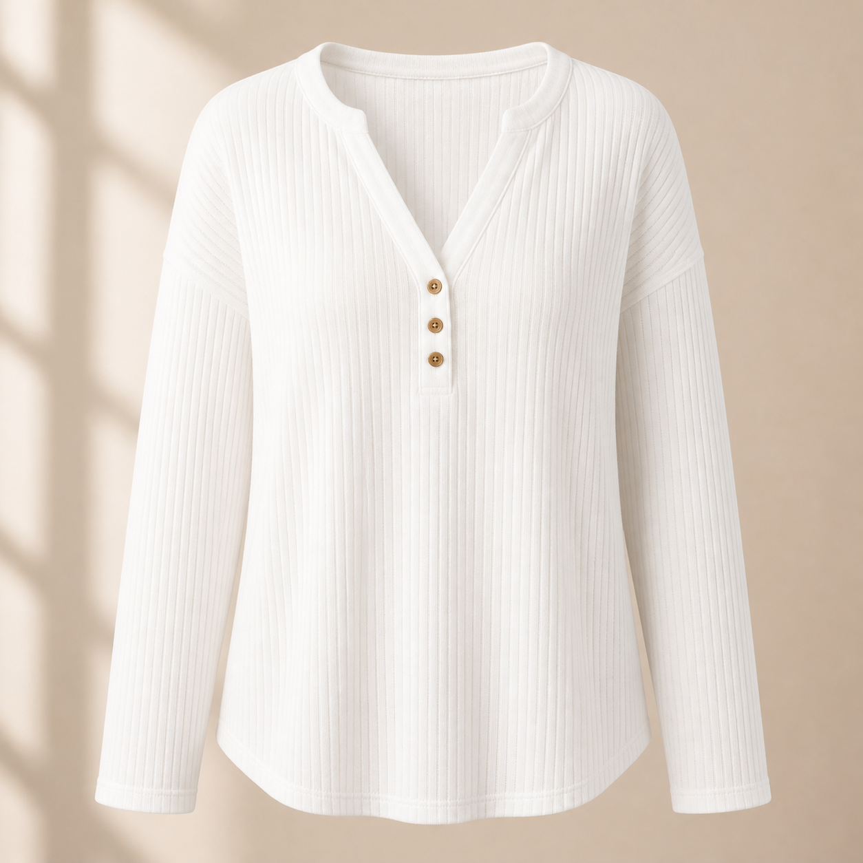 Women's Rib-Knit Half Button Long Sleeve T-Shirt 8/10/12 Pack