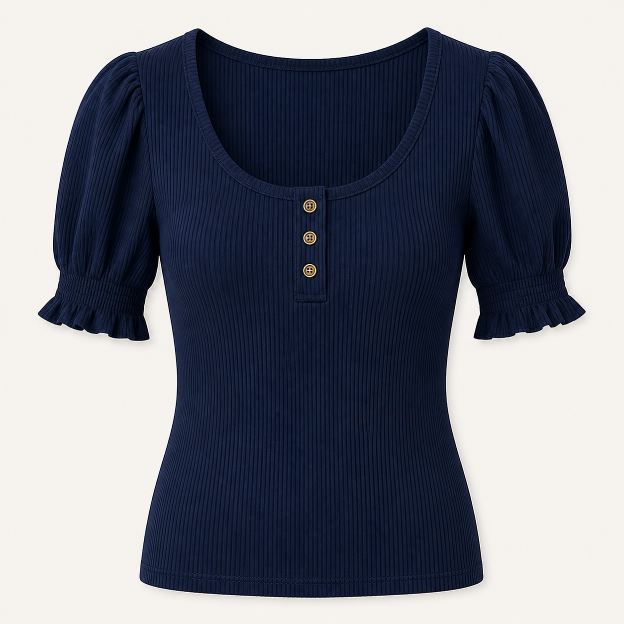 Women's Solid Ribbed Button Up Scoop Neck Puff Sleeve T-Shirt 8/10/12 Pack
