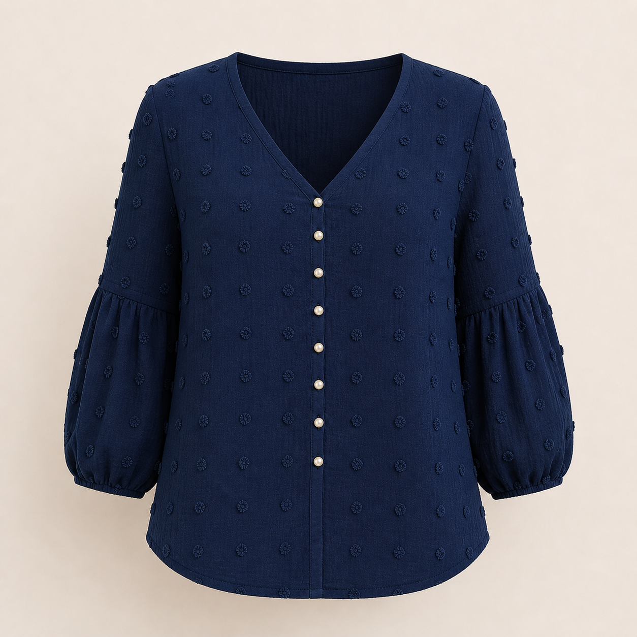 Women's Solid Swiss Dot Pearl Button Up V Neck Blouse 8/10/12 Pack