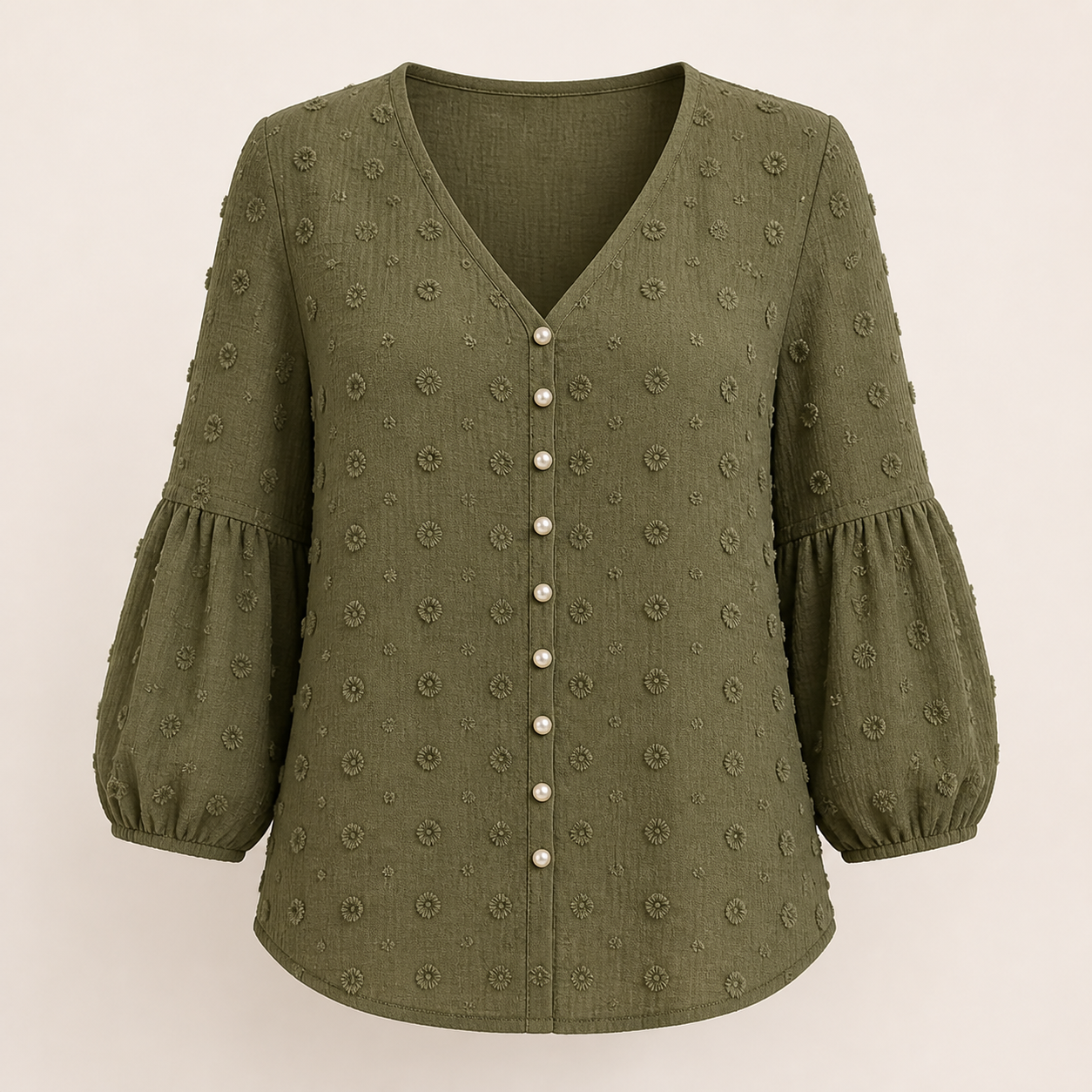 Women's Solid Swiss Dot Pearl Button Up V Neck Blouse 8/10/12 Pack