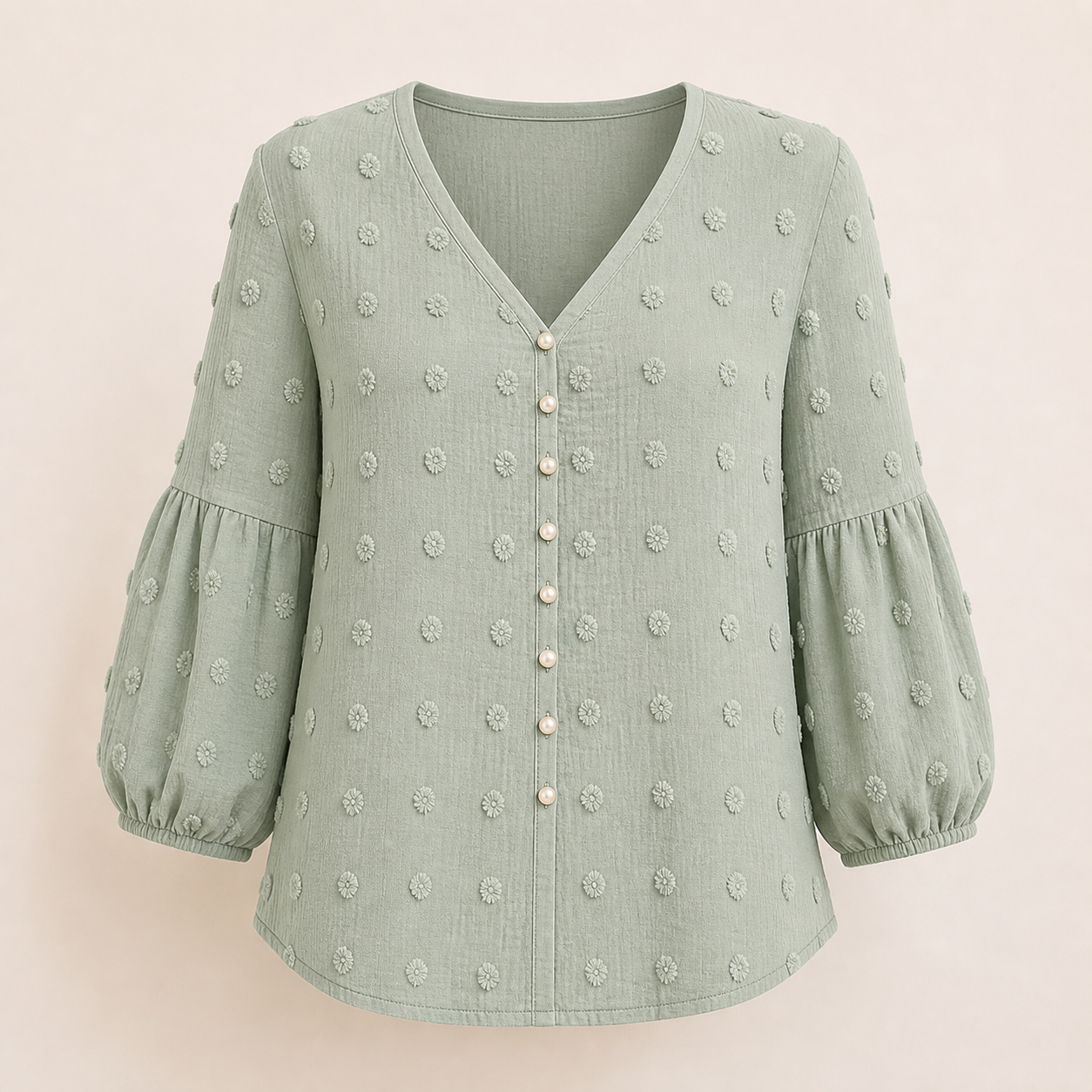 Women's Solid Swiss Dot Pearl Button Up V Neck Blouse 8/10/12 Pack