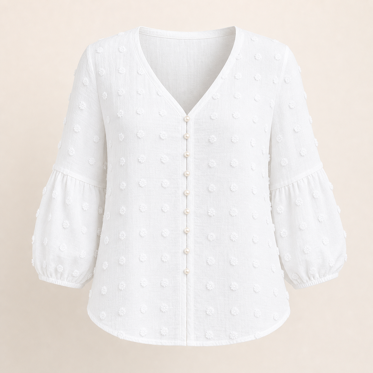 Women's Solid Swiss Dot Pearl Button Up V Neck Blouse 8/10/12 Pack