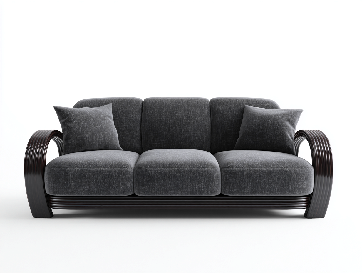 Sofás 3 plazas de tela 220x86x84 cm - gris y marrón oscuro - diseño moderno con brazos curvados para salón-Nivairoom