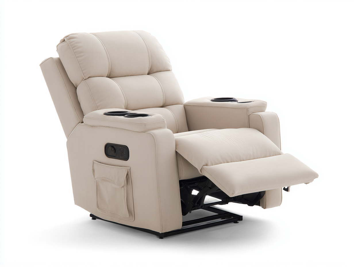 Sillones reclinables de piel sintética 99x94x108 cm - beige - reposapiés y portavasos-Nivairoom