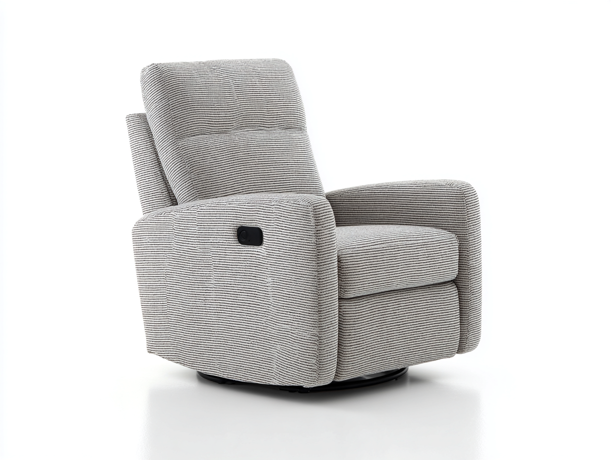 Sillones reclinables de tela 90x88x104 cm - gris y blanco para salón - diseño de rayas con base giratoria-Nivairoom