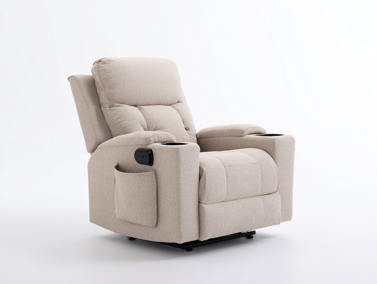 Sillones reclinables de tela 93x90x106 cm - beige para salón - diseño acolchado con bolsillo lateral-Nivairoom