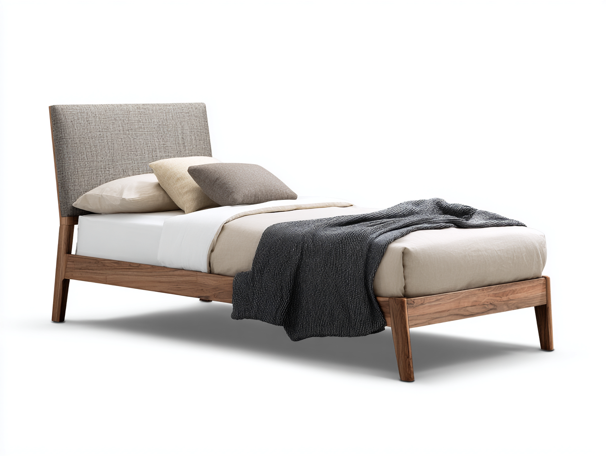 Camas individuales madera y tela 205x98x105 cm marrón y gris - estilo moderno escandinavo-Nivairoom