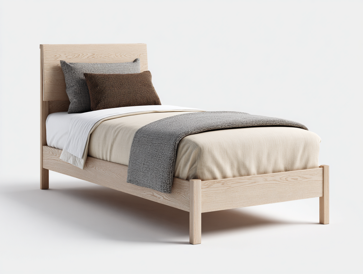 Camas individuales de madera clara 208x100x105 cm para dormitorio - estructura elevada diseño nórdico-Nivairoom