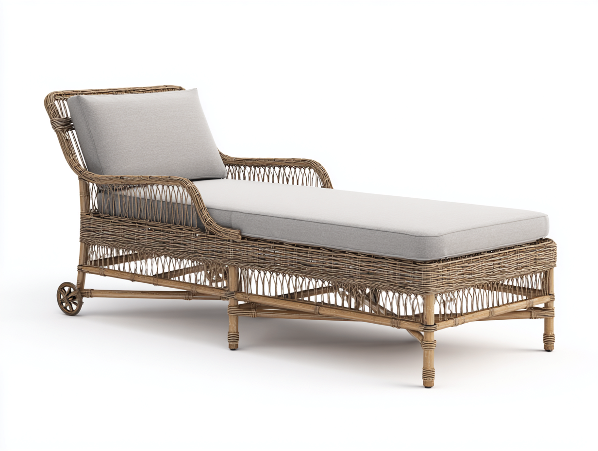 Tumbonas de ratán natural 198x76x92 cm marrón-beige - ruedas integradas - estilo elegante-Nivairoom
