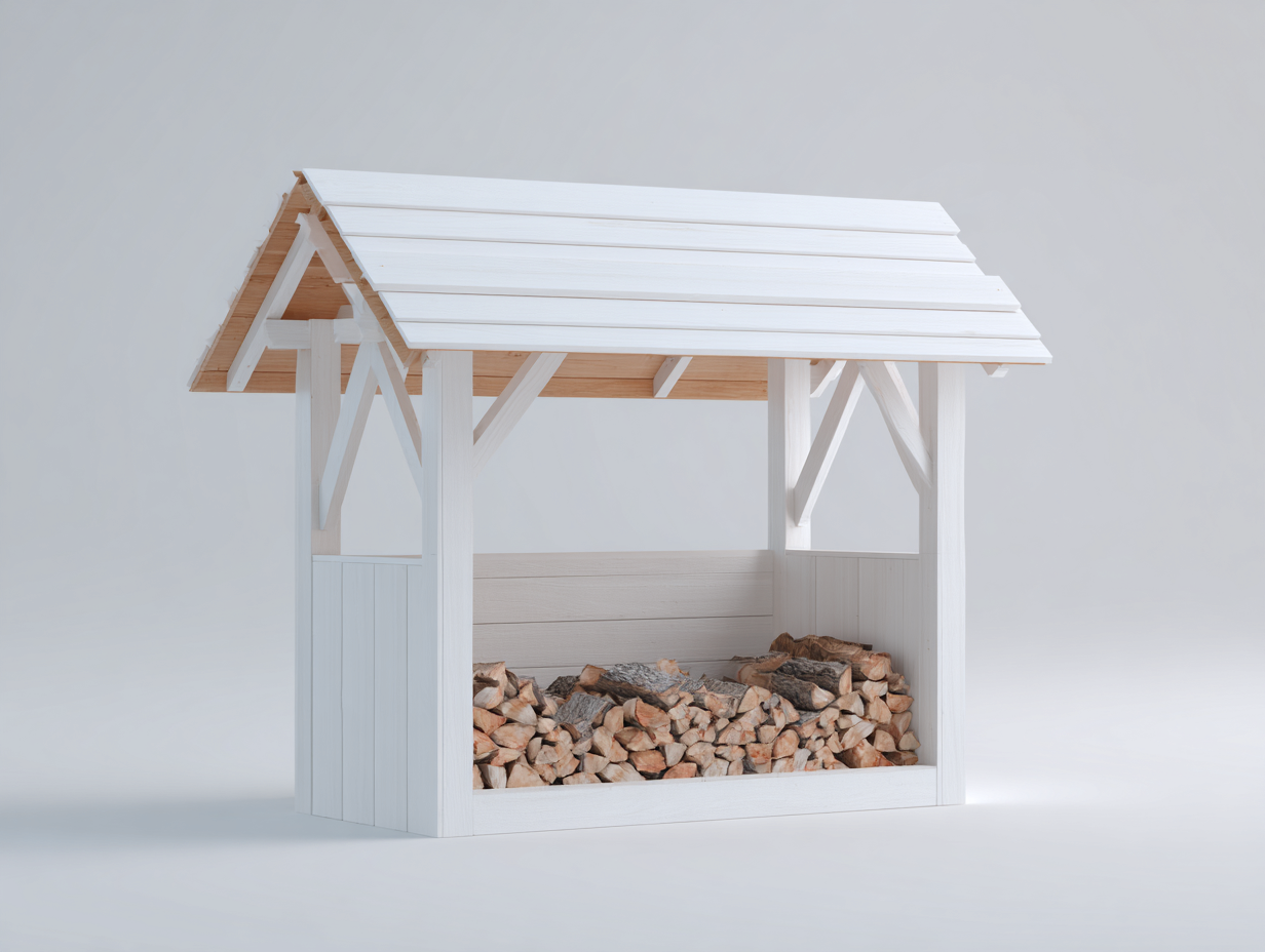 Leñero de jardín de madera 180x80x155 cm - blanco-madera natural - diseño rústico con techo para exterior-Nivairoom
