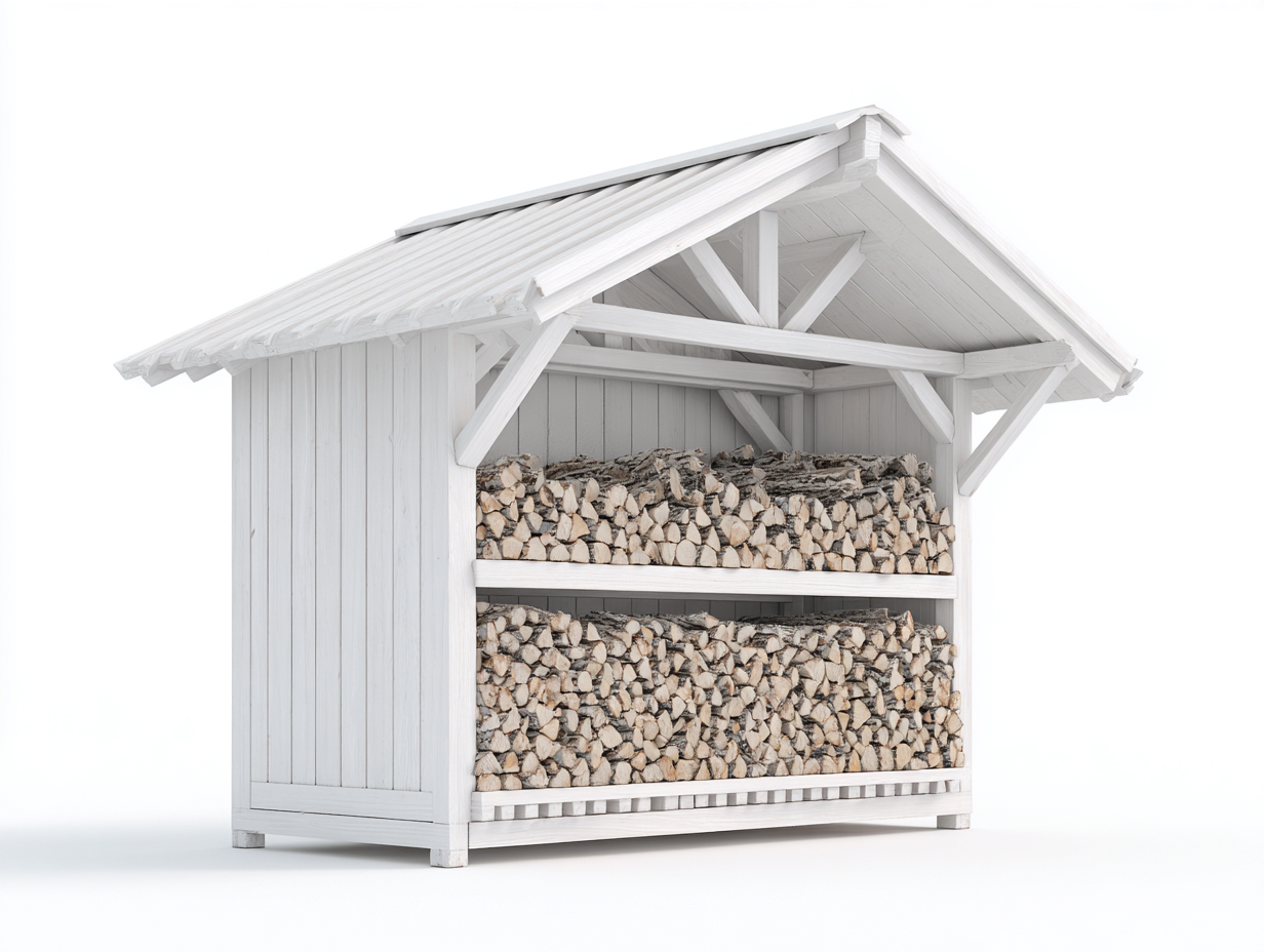 Leñero de jardín de madera 185x88x165 cm - blanco - diseño rústico con techo para exterior-Nivairoom
