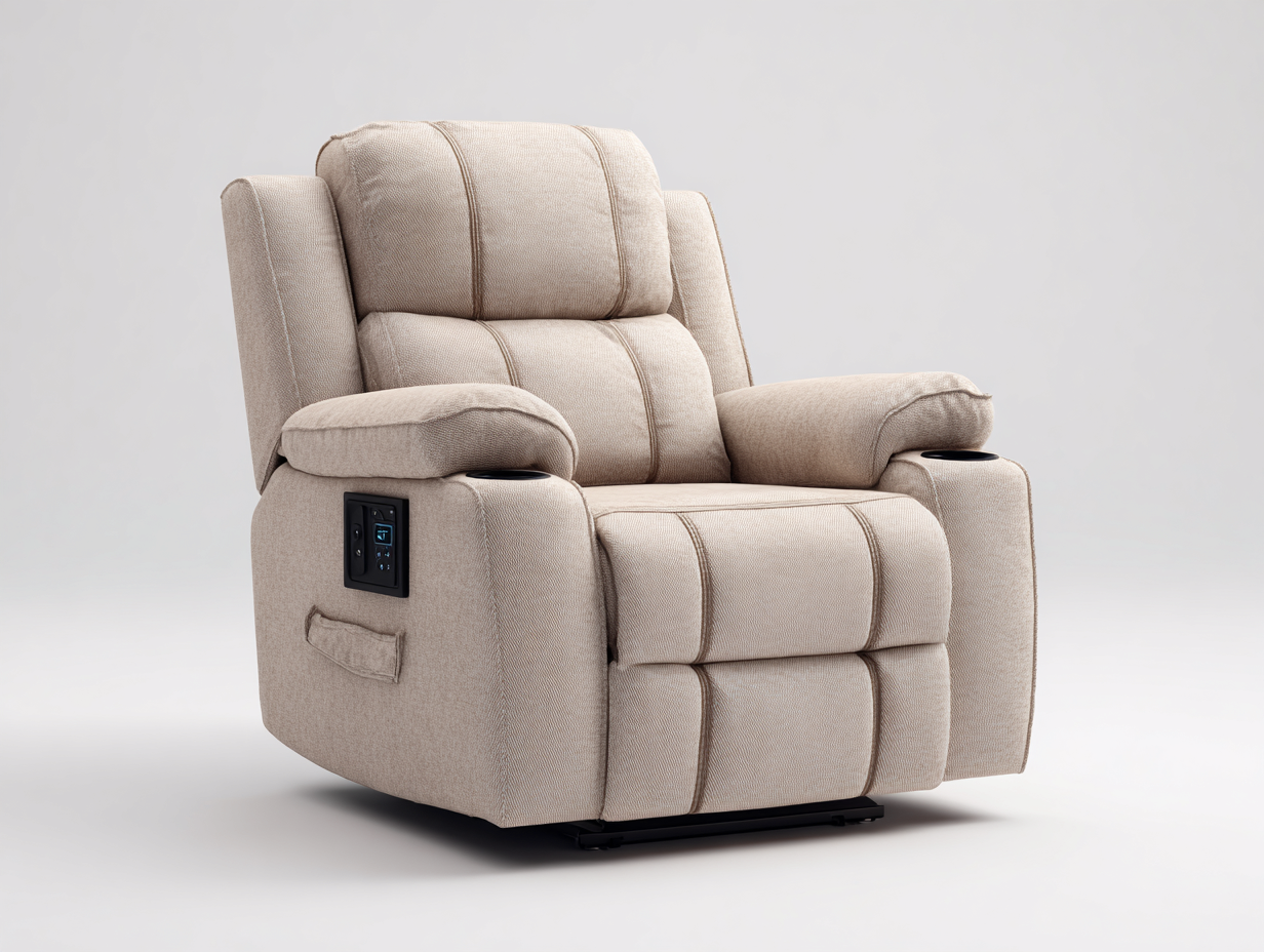 Sillones reclinables de tela 94x91x108 cm - beige para salón - diseño acolchado con panel lateral-Nivairoom