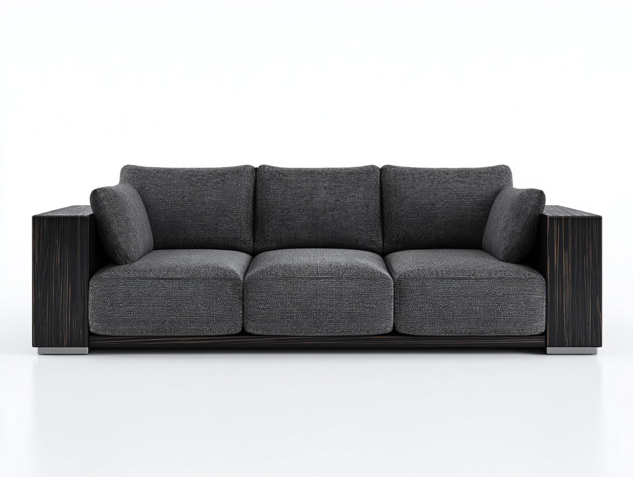 Sofás 3 plazas de tela 220x88x78 cm - gris oscuro y negro para salón - diseño moderno con brazos laterales-Nivairoom
