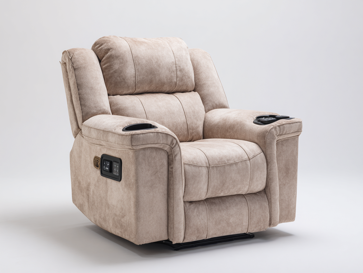 Sillones reclinables de tela 101x96x109 cm - beige - acolchado con portavasos-Nivairoom