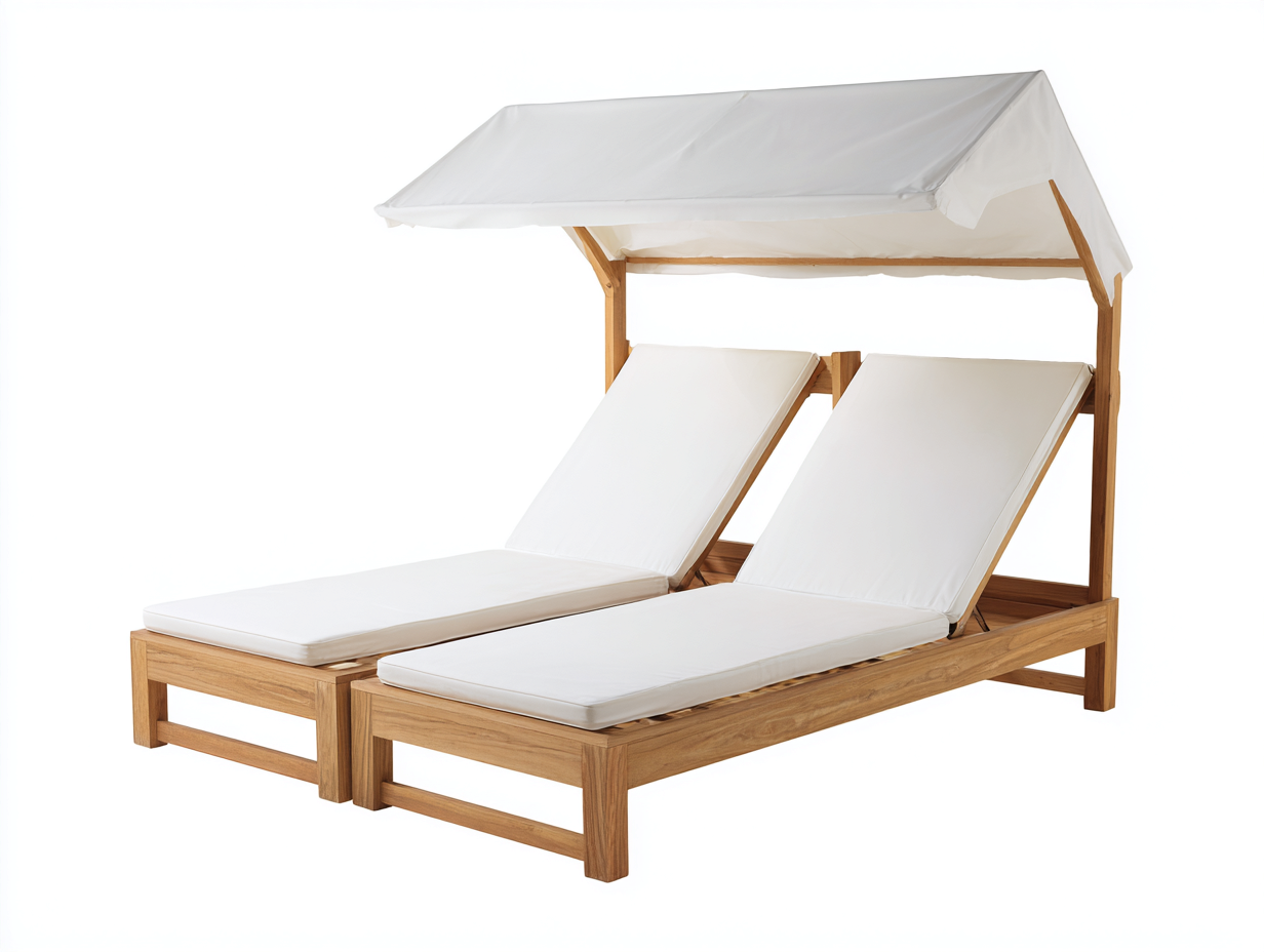 Tumbonas dobles de madera 210x160x200 cm - marrón y blanco para jardín - diseño con dosel-Nivairoom
