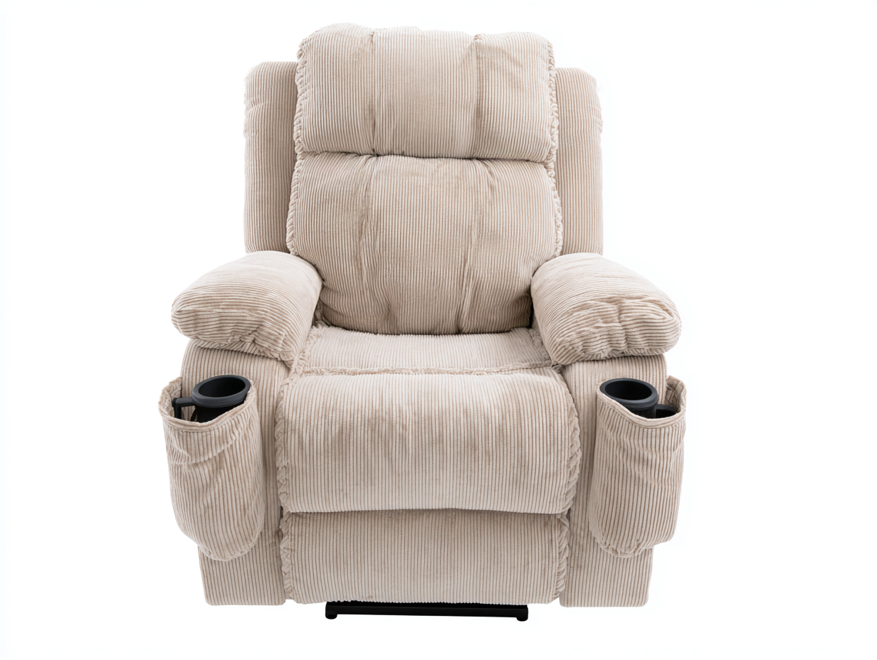 Sillones reclinables de tela 103x97x110 cm - beige - bolsillos laterales y portavasos-Nivairoom