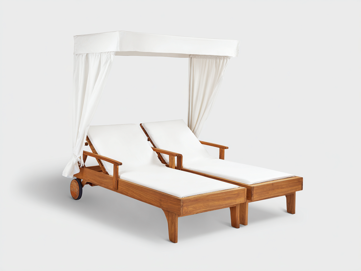 Tumbonas de madera 200x135x205 cm - natural y blanco - dosel integrado para jardín-Nivairoom