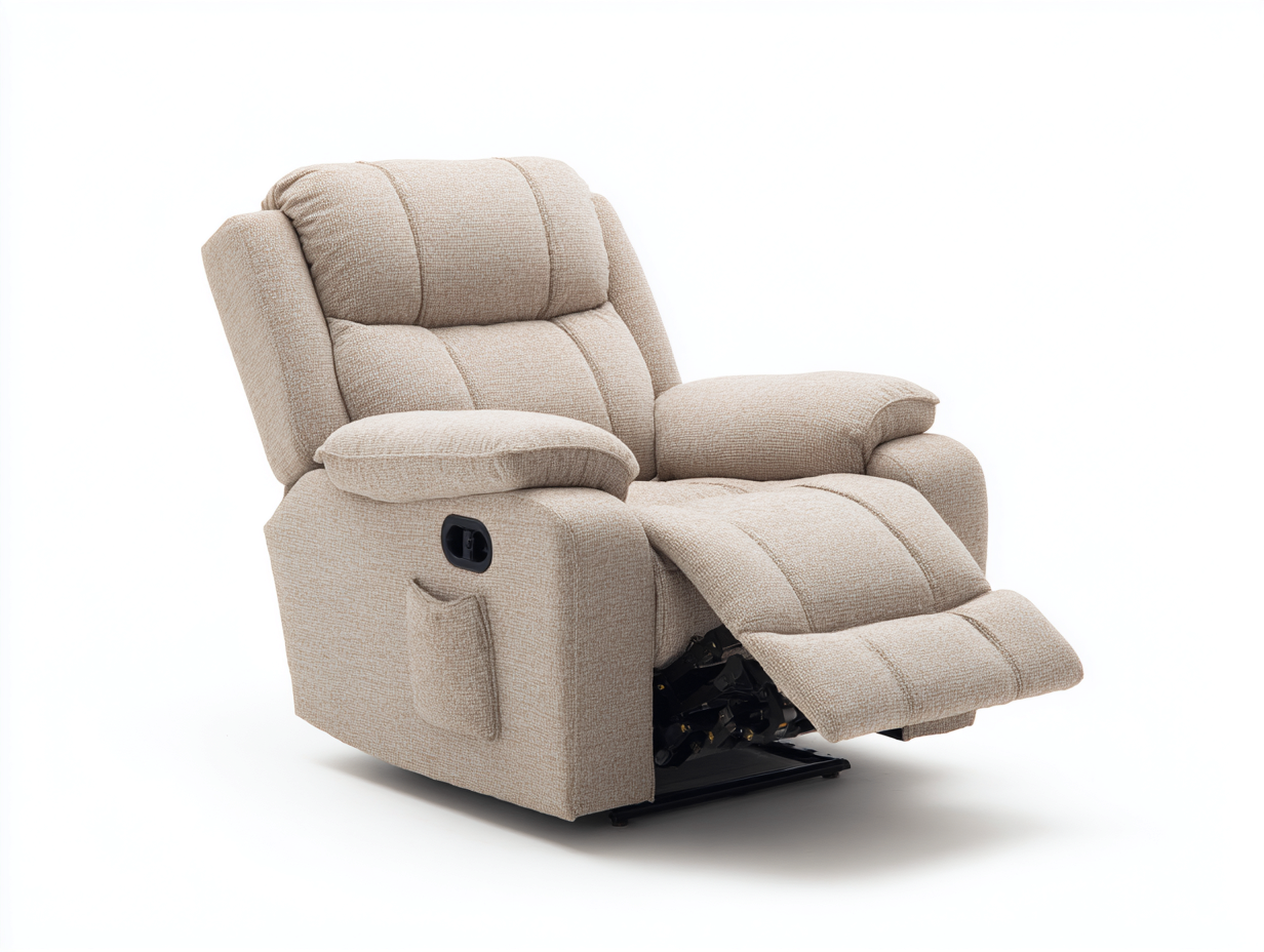 Sillones reclinables de tela 100x95x108 cm - beige y negro - diseño acolchado con reposapiés para salón-Nivairoom