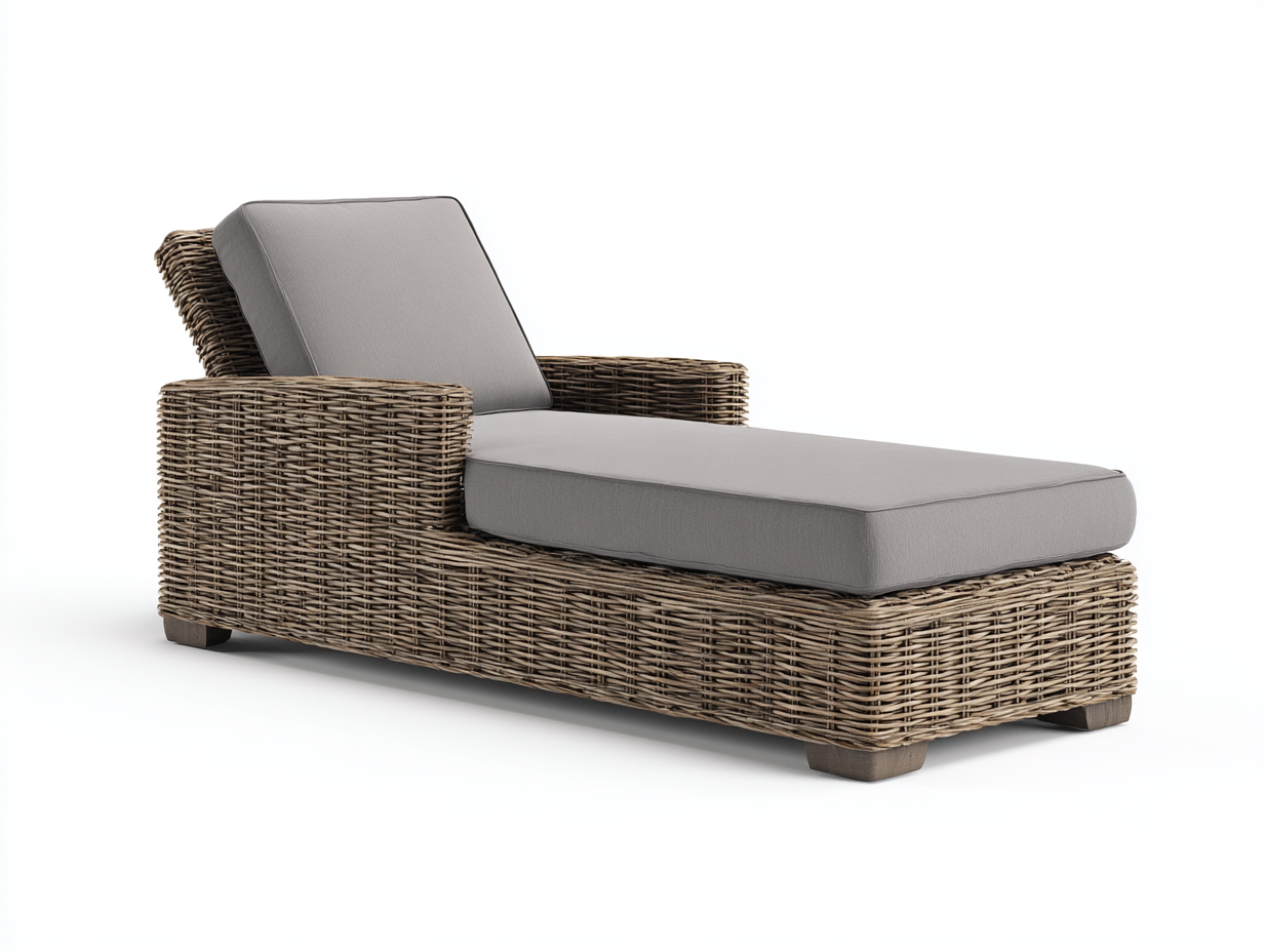 Tumbonas de ratán 205x78x80 cm - estructura marrón y tapizado gris - diseño con reposabrazos para jardín-Nivairoom