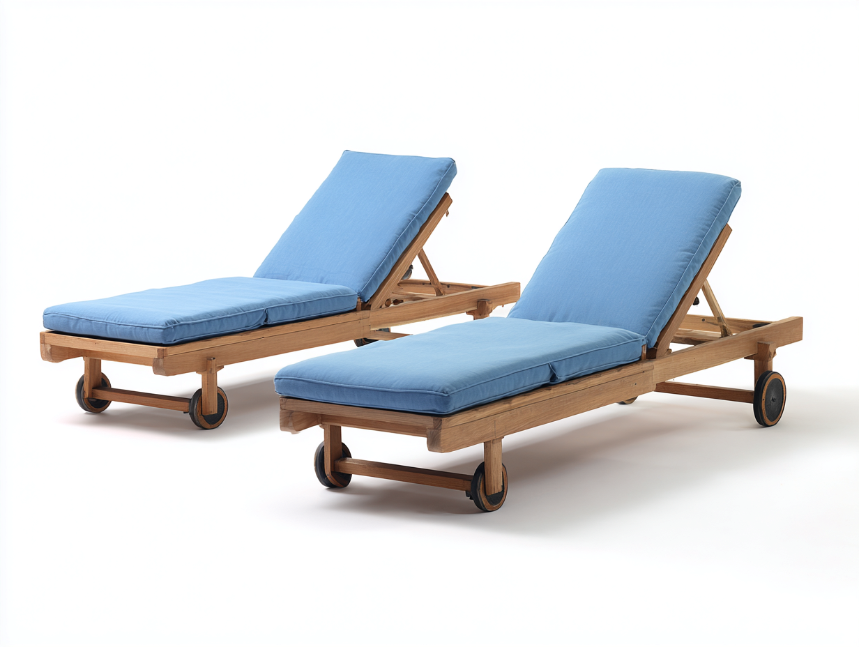 Set de Tumbonas de madera 195x65x85 cm - estructura marrón y superficie azul - diseño reclinable con ruedas para jardín-Nivairoom
