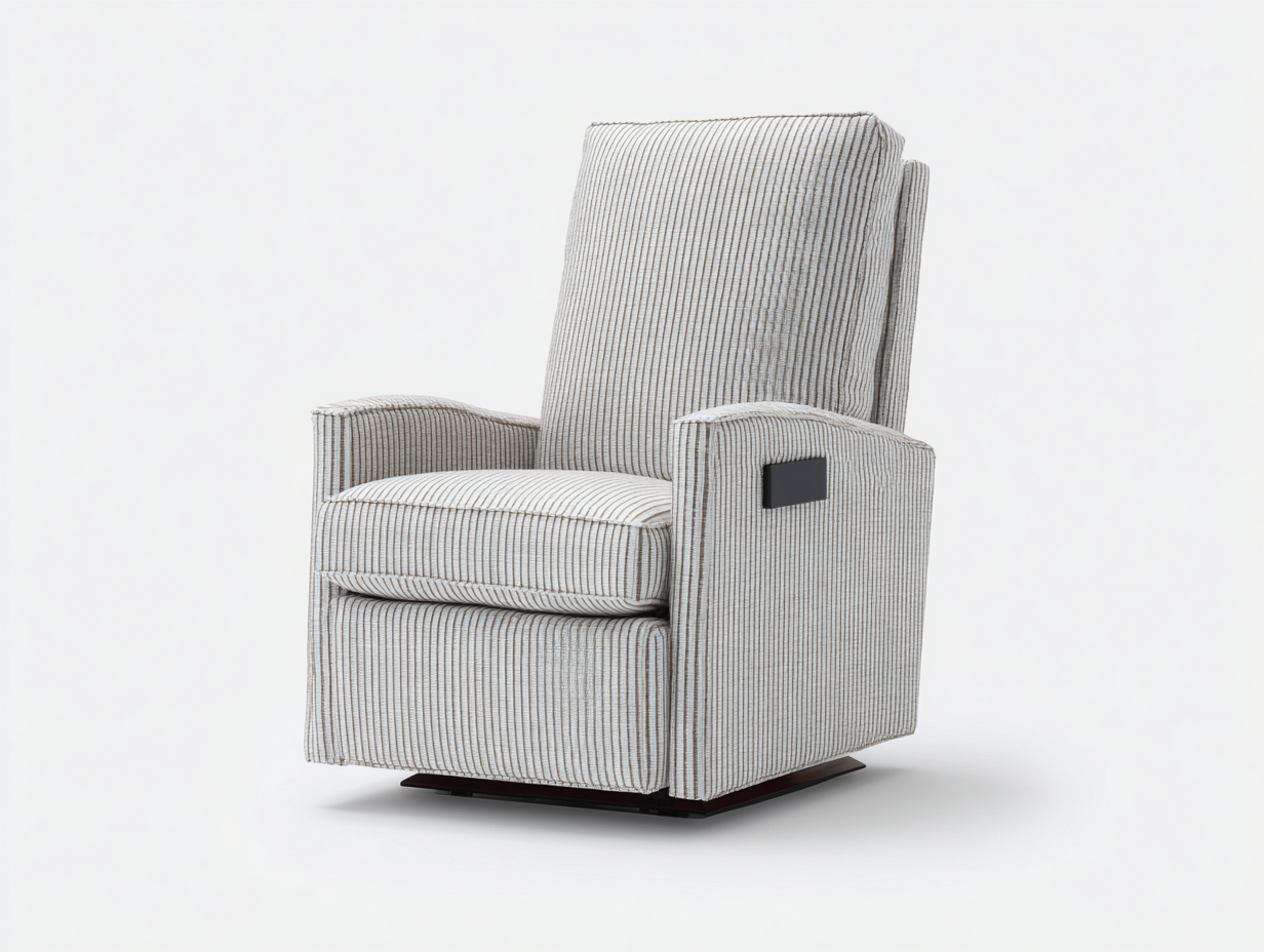 Sillones reclinables de tela 88x86x103 cm - beige para salón - diseño de rayas con base giratoria-Nivairoom
