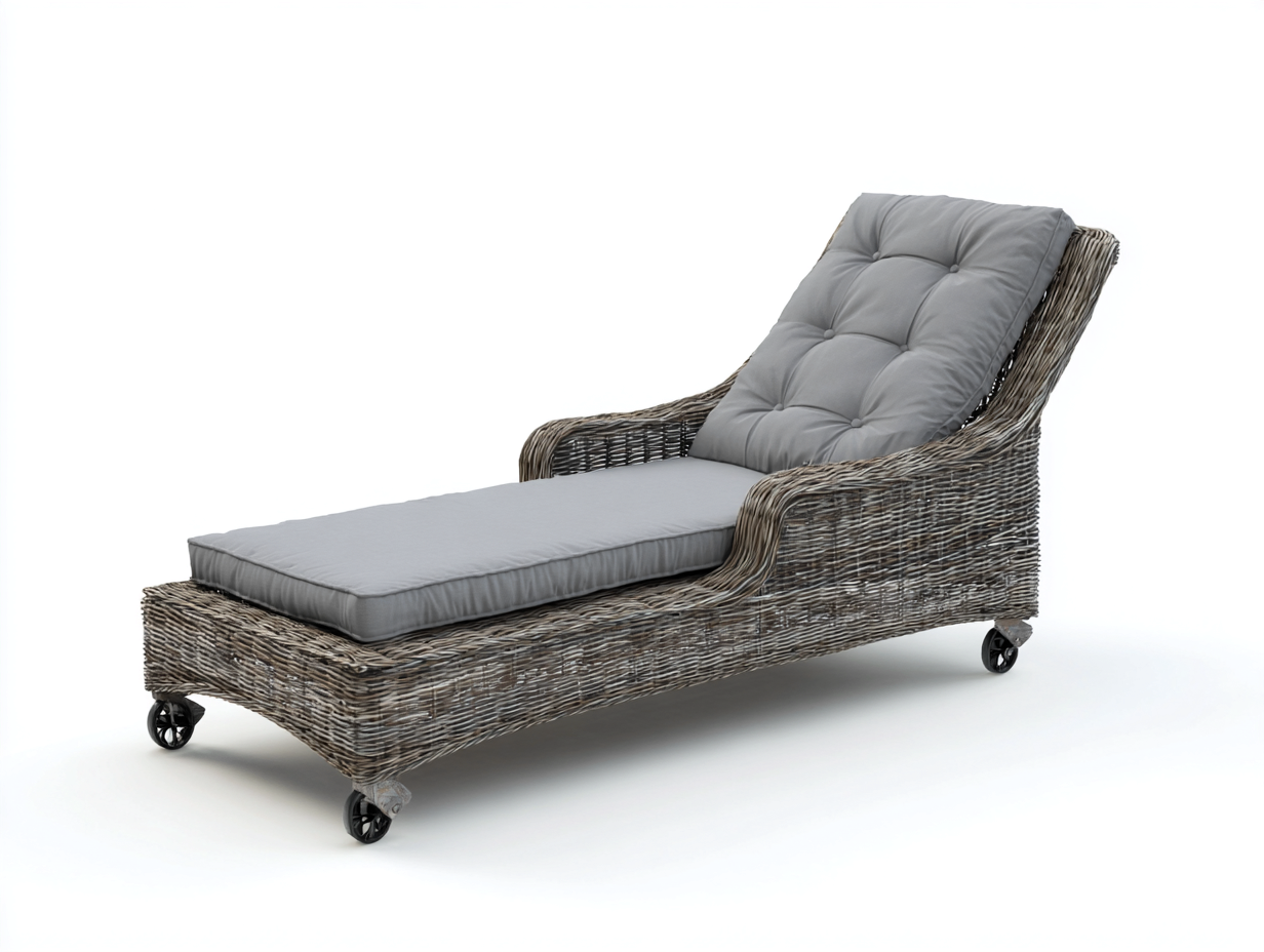 Tumbonas de ratán 190x74x86 cm - gris para jardín - diseño con reposabrazos y ruedas-Nivairoom