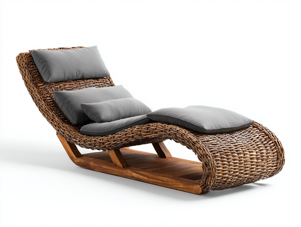Tumbonas de ratán 190x72x82 cm - natural y gris - diseño ondulado para jardín-Nivairoom