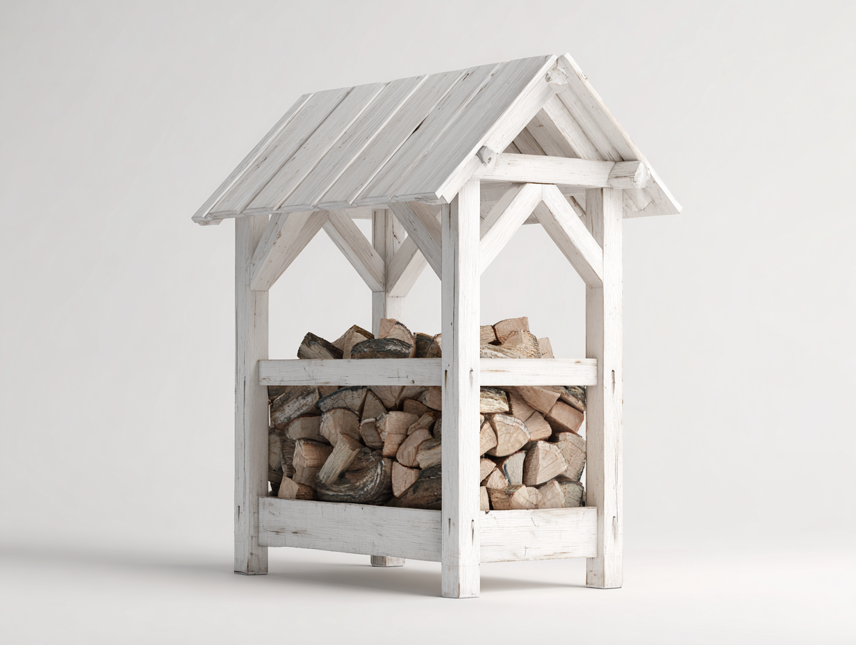 Leñero de jardín de madera 120x70x150 cm - blanco envejecido - diseño rústico con techo para exterior-Nivairoom