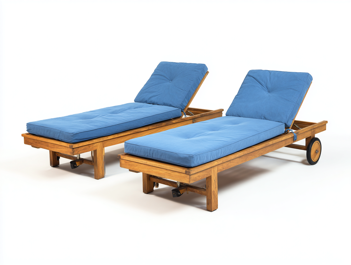 Tumbonas de madera 195x65x88 cm - natural y azul - respaldo regulable para jardín-Nivairoom