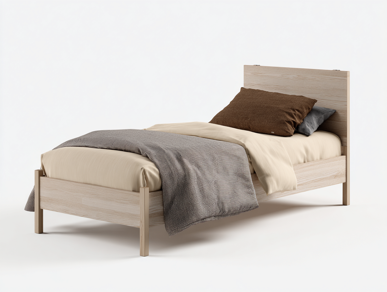 Camas individuales de madera clara 208x100x98 cm para dormitorio - estructura elevada diseño nórdico moderno-Nivairoom