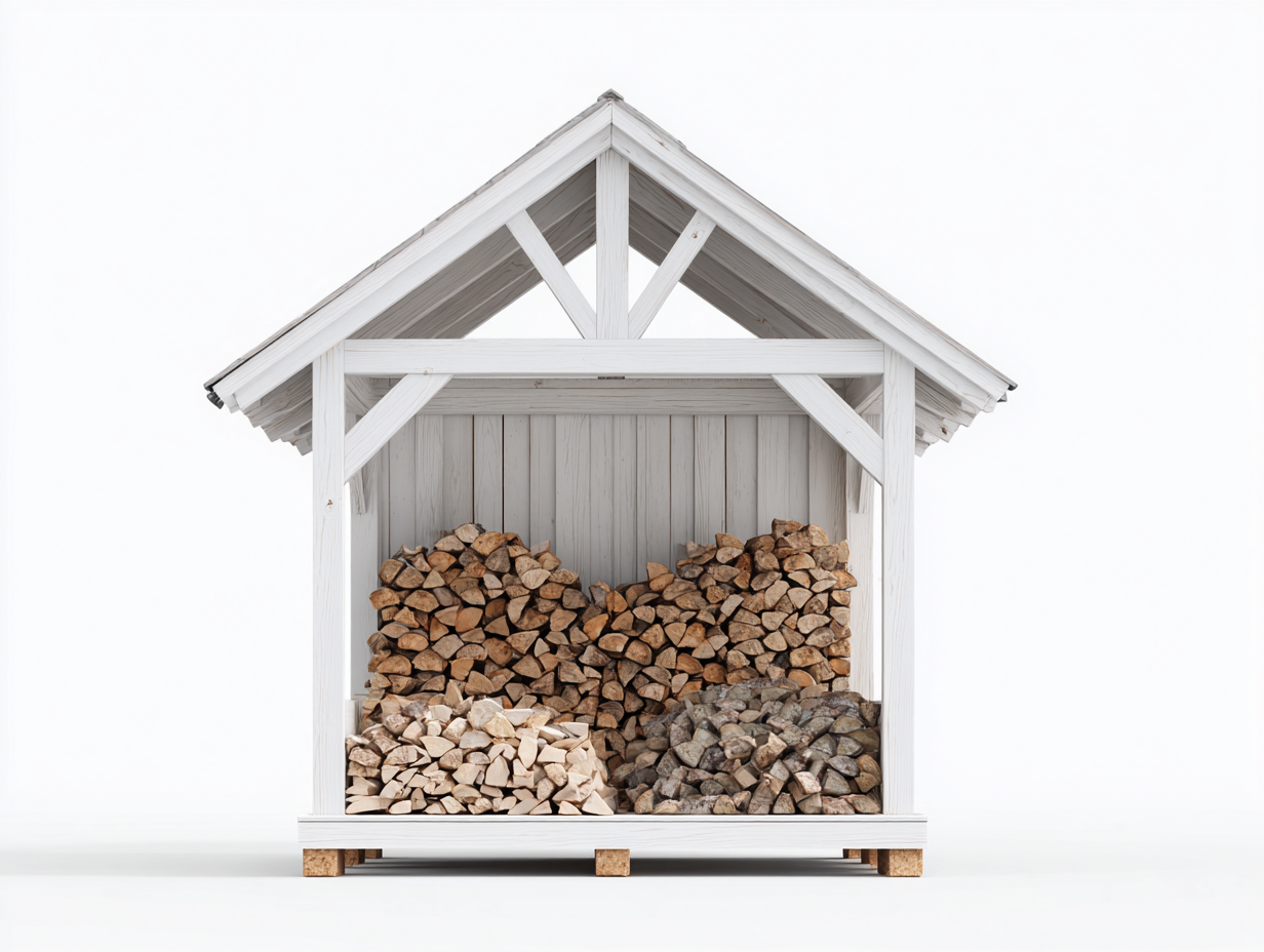 Leñero de jardín de madera 180x80x165 cm - Blanco - Estilo rústico con techo inclinado-Nivairoom