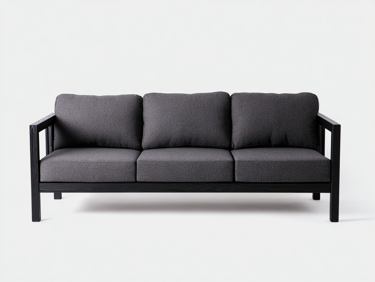 Sofás 3 plazas de tela 210x82x78 cm - gris oscuro y negro - estructura abierta para salón-Nivairoom