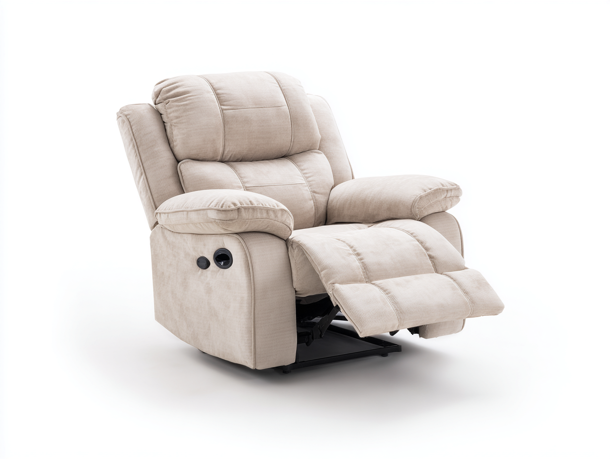 Sillones reclinables de tela 100x94x107 cm - beige - reposapiés y acolchado amplio-Nivairoom