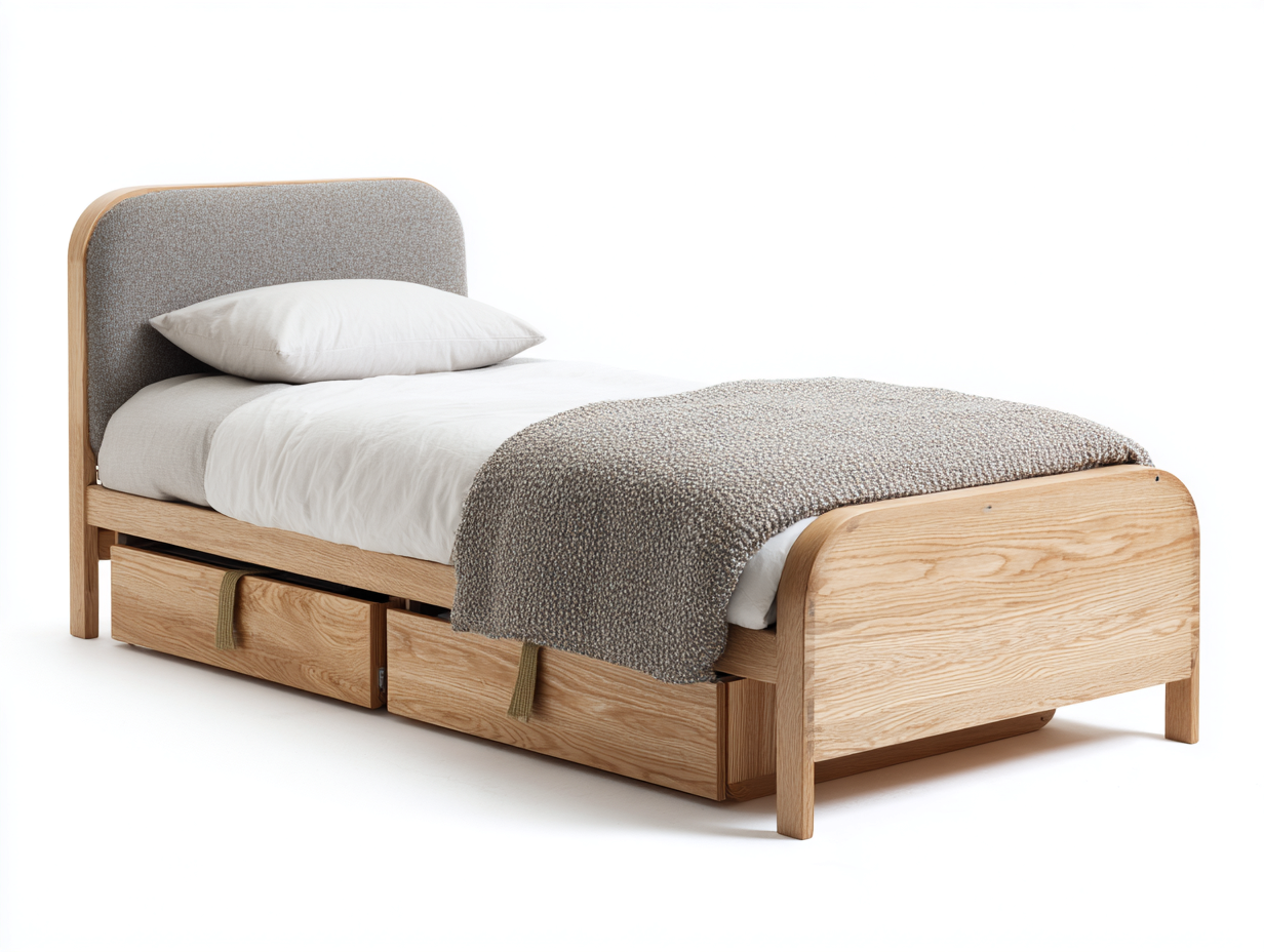 Camas individuales de madera 205x100x95 cm - Marrón-Gris - Estilo moderno con almacenamiento-Nivairoom