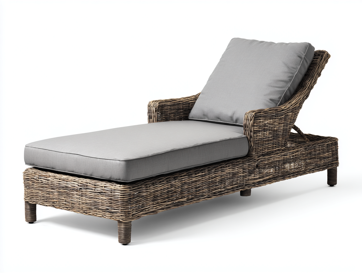 Tumbonas de ratán 187x73x84 cm - marrón y gris para jardín - diseño con reposabrazos-Nivairoom